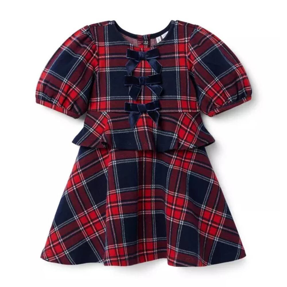 Janie and Jack Girls' Bradbury Red Tartan Plaid Print Gift Dress Size 7